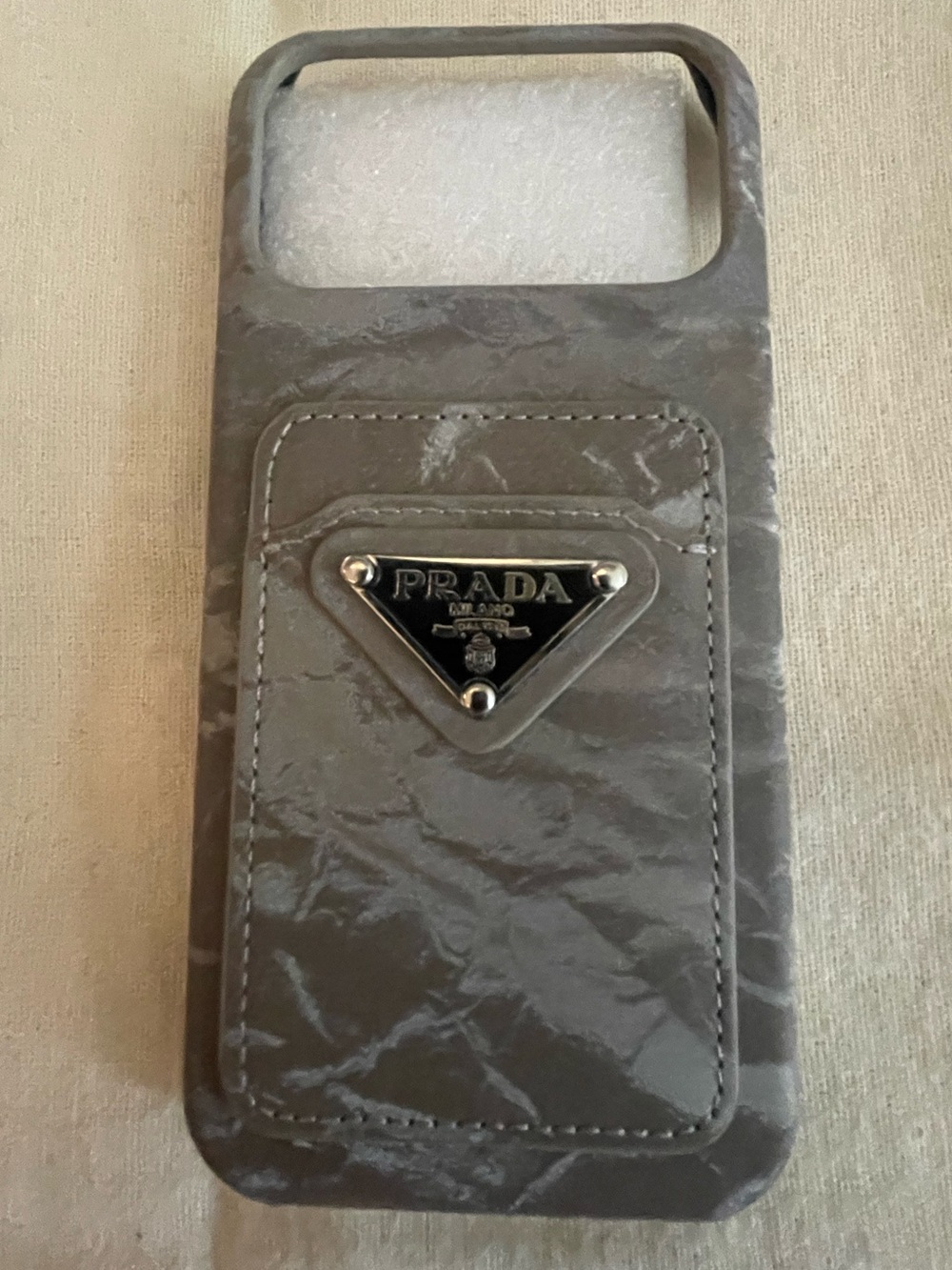 Prada Gray Crush Velvet iPhone case with  2 cardholder fits iPhone 17pro max